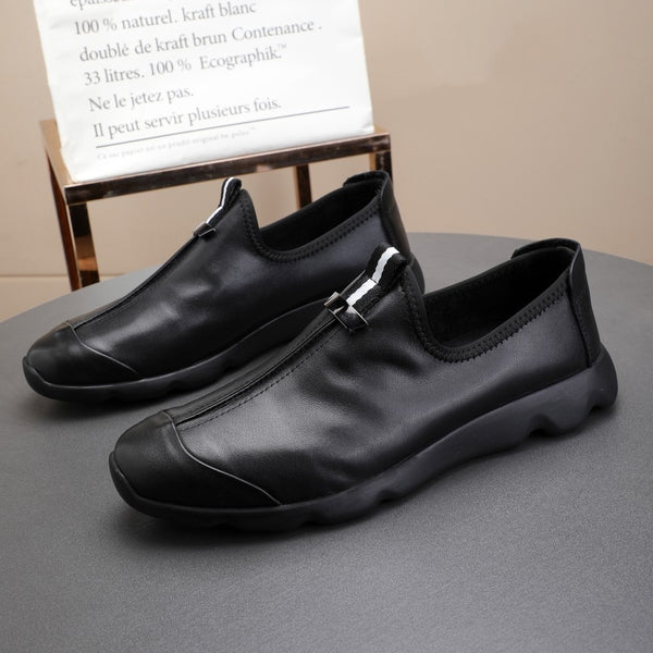 Casual Leather oes for Men Busin Flat Heel Soft Bot Stitching round Toe Spring Autumn Wear Resistant Rubber Outsole