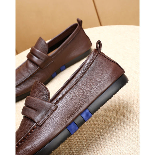 2026 New Breathable Soft Leather Men's Loafers Single-Layer Cowhide Men's Bean Shoes Soft Sole One Foot Lazy Shoes