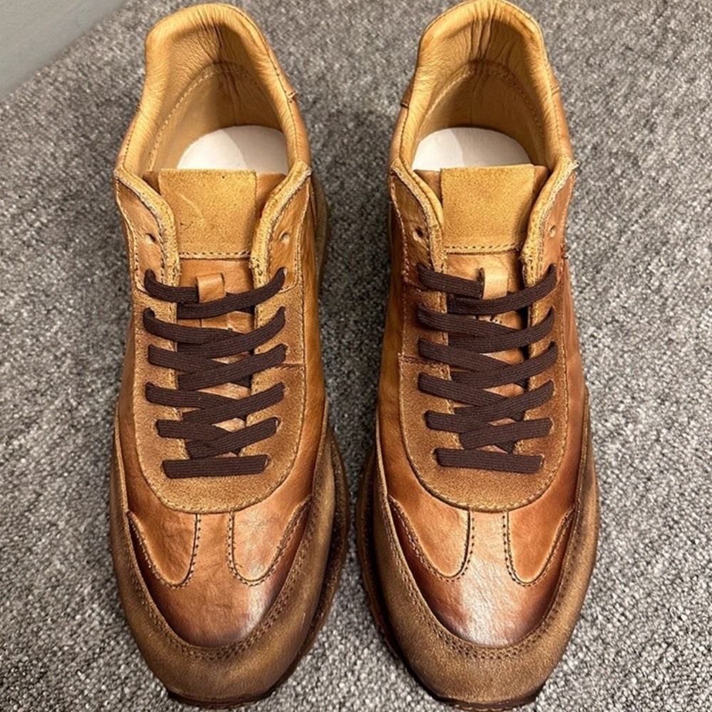 Handmade Cow Leather High Top Shoes Men Casual Shoes Soft Sole Wear-Resistant Fashion Retro Shoes Men